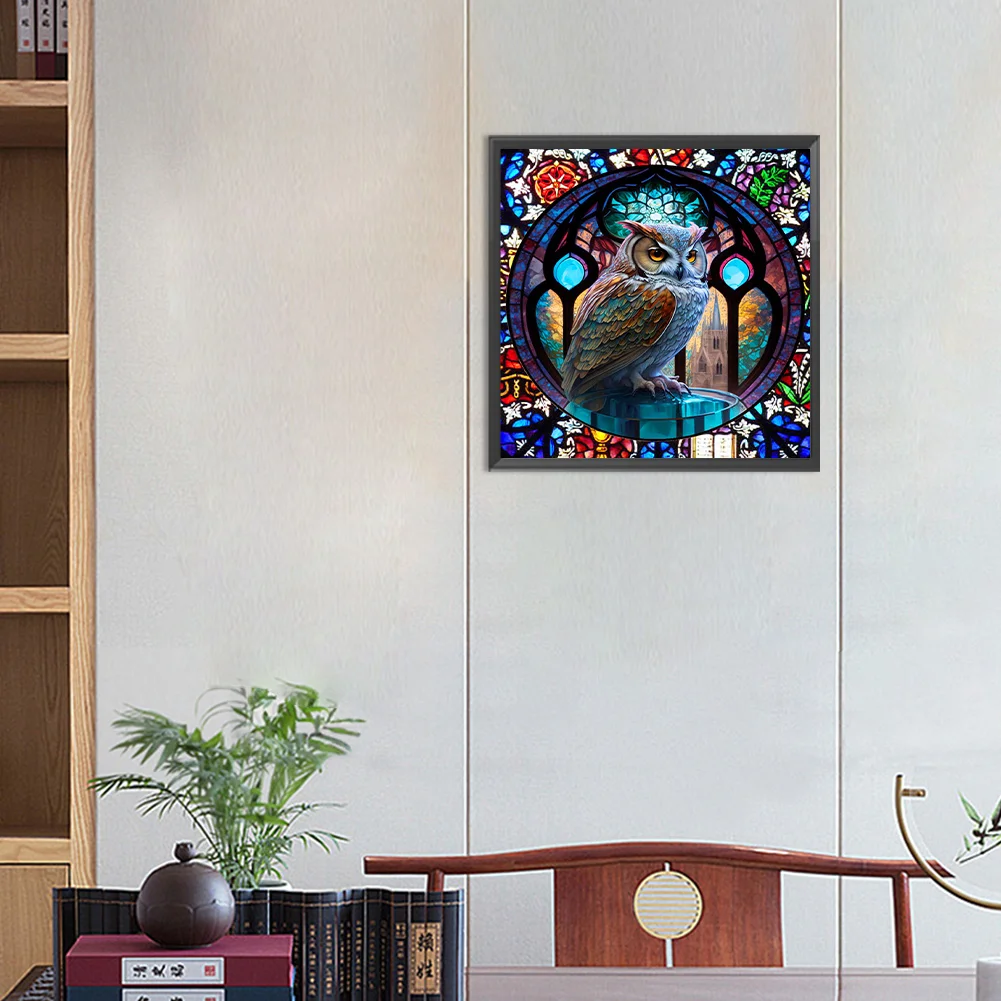 Diamond Painting - Full Round Drill - Stained Glass Owl(30*30cm)