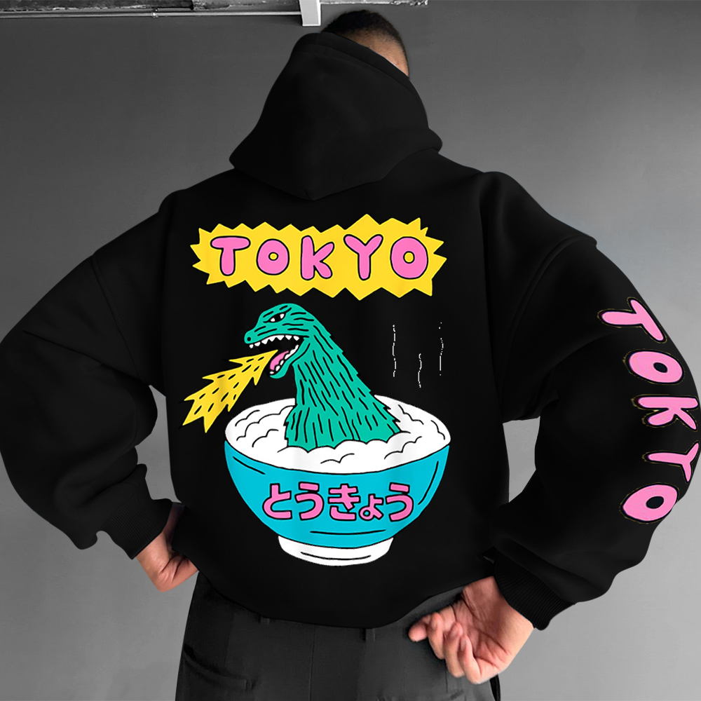 Tokyo Monster Rice Printed Relaxed Hoodie