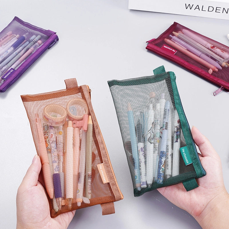 Simple Transparent Mesh Pencil Case Storage Bag Student Exam Special Portable Pencil Case Large Capacity Stationery Bag2