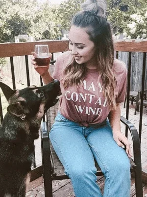 May Contain Wine Letter T-shirt