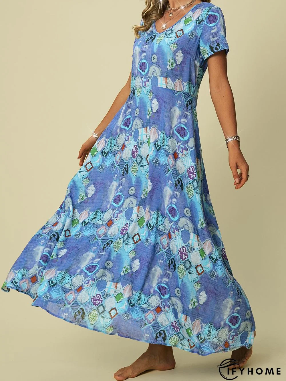 A-Line Short Sleeve Boho Weaving Dress | IFYHOME