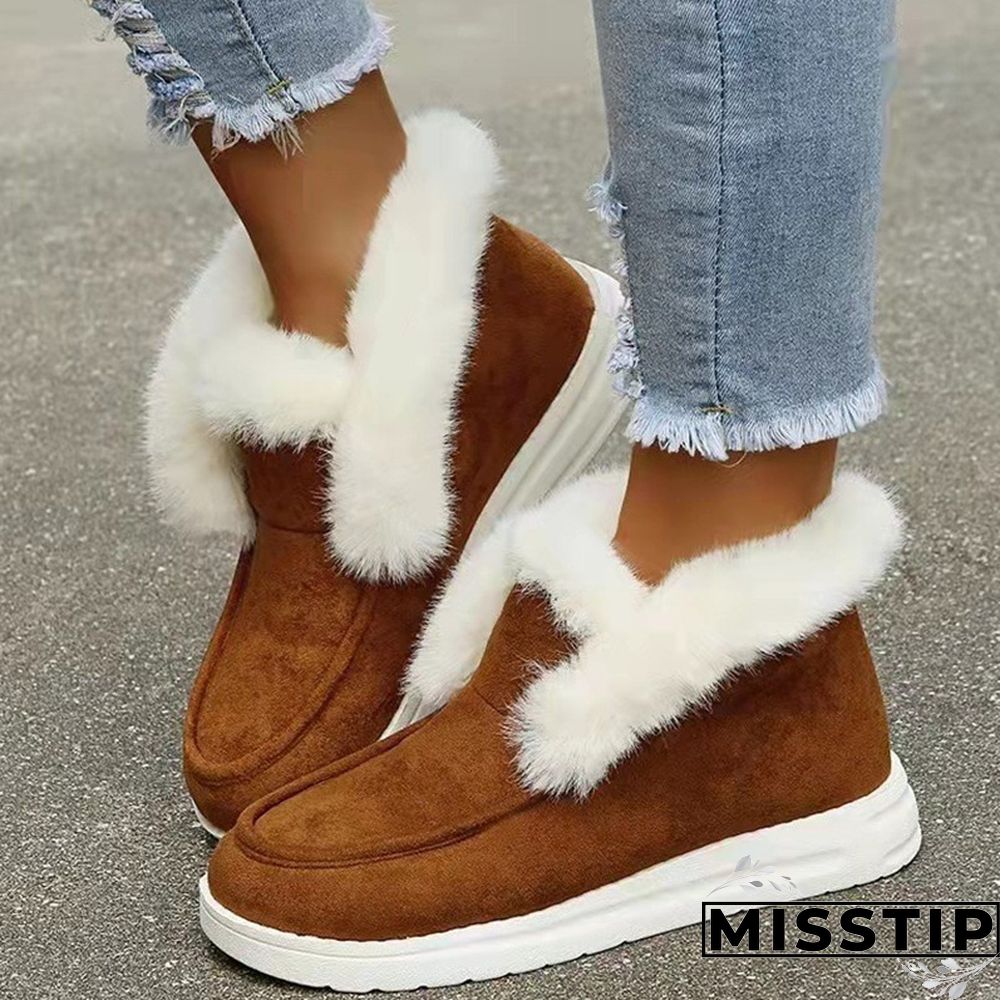 Brown Casual Patchwork Solid Color Round Keep Warm Comfortable Flats Shoes