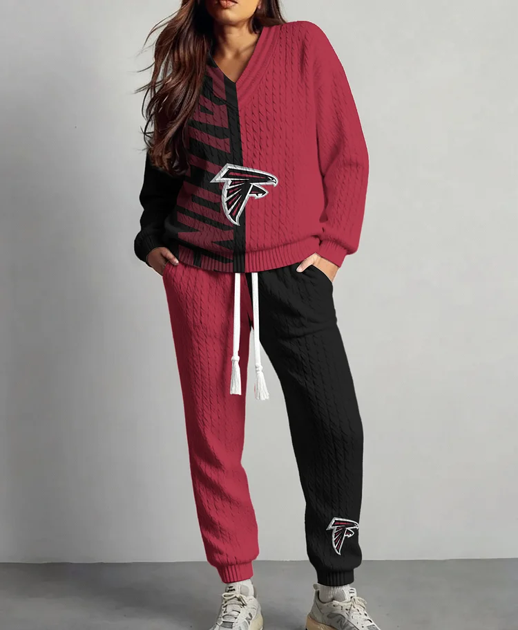 Atlanta Falcons  Classic All-Season Long Sleeve V-Neck Pullover Sweater & Pants Set