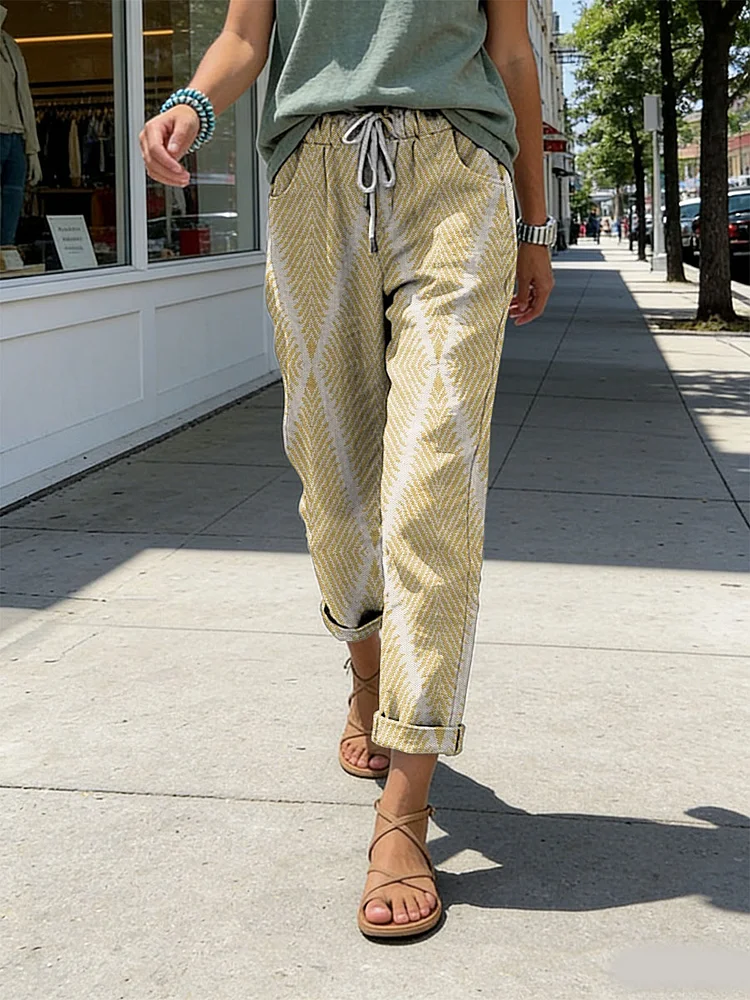 Geometric Lines Diamond-shaped Decorative Patterns Women's Casual Pants socialshop