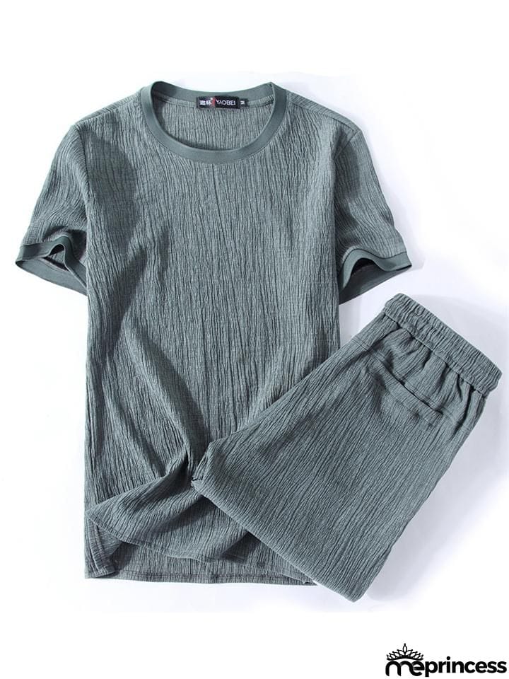 Oversize Comfy Two-Piece Outfit Solid Color T-Shirts + Drawstring Shorts