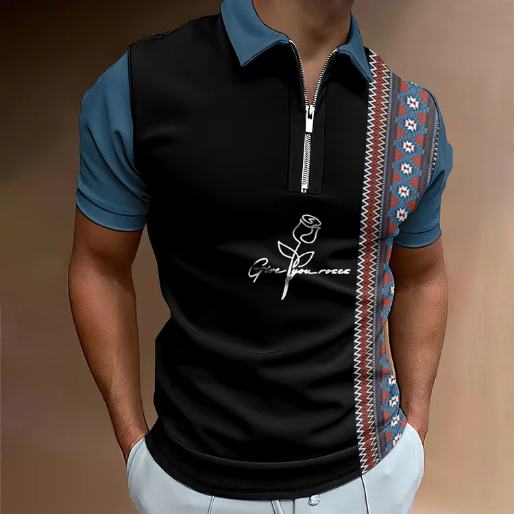 BrosWear Men's Argyle Rose Print Polo Shirt