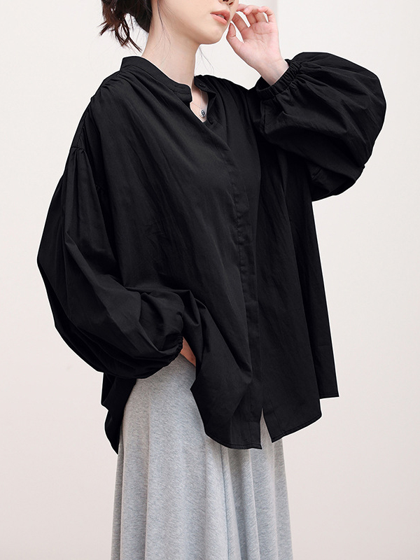 Stand Up Collar Lantern Long Sleeve Single Row Button Shirt