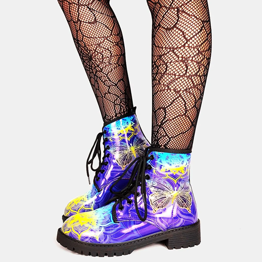 Brand Big Size 43 Cool Skulls Butterfly Rose Flowers Printed Gothic Style Ankle Booties Fashion Boots Street Women Shoes