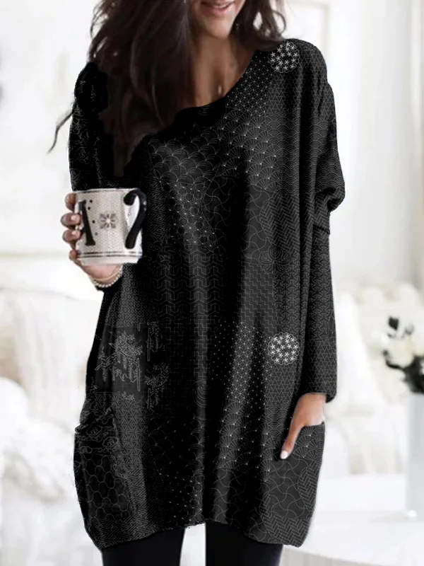 Japanese Traditional Sashiko Art Patch Pocket Cozy Tunic