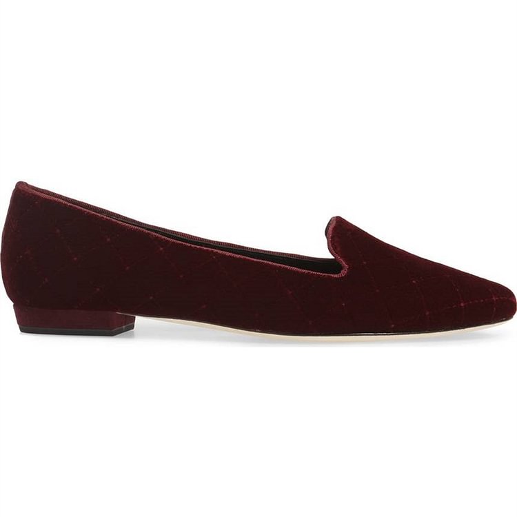 Maroon Comfortable Flats Almond Toe Velvet Loafers for Women |FSJ Shoes