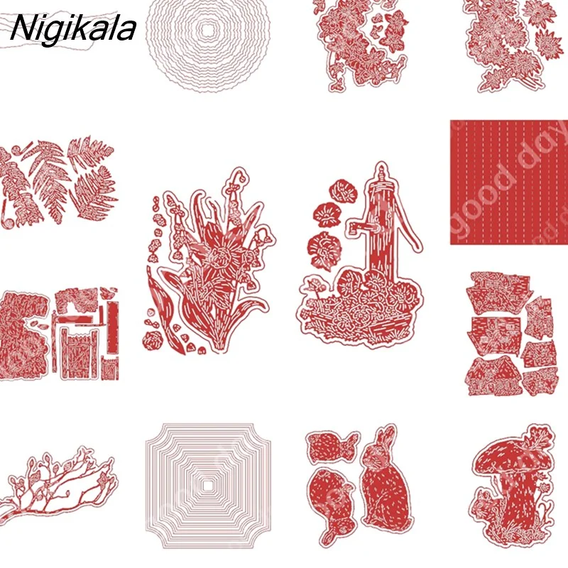 Nigikala New Arrival Bunny Mushroom Flowers Metal Cutting Dies Scrapbook Diary Decoration Embossing Template Diy Card Handmade