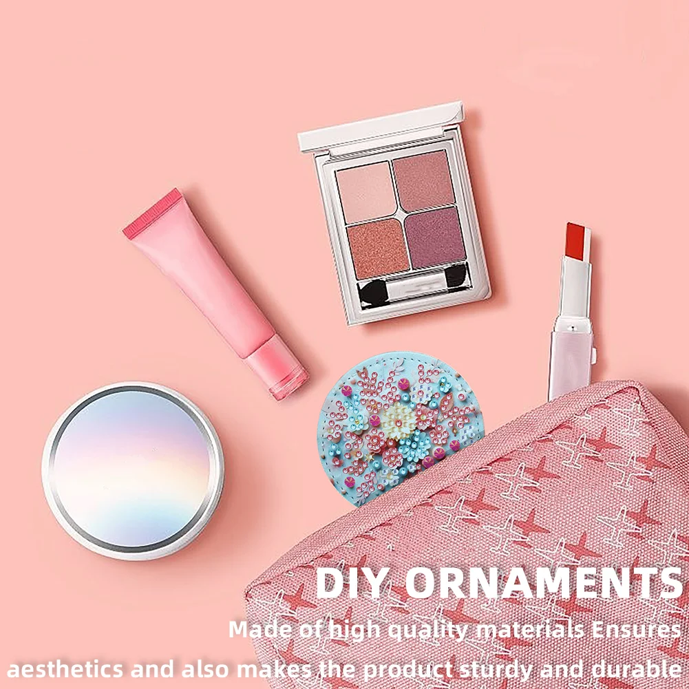 DIY Diamond Art Portable Cosmetic Mirror Home Diamond Painting Crafts (Flower)