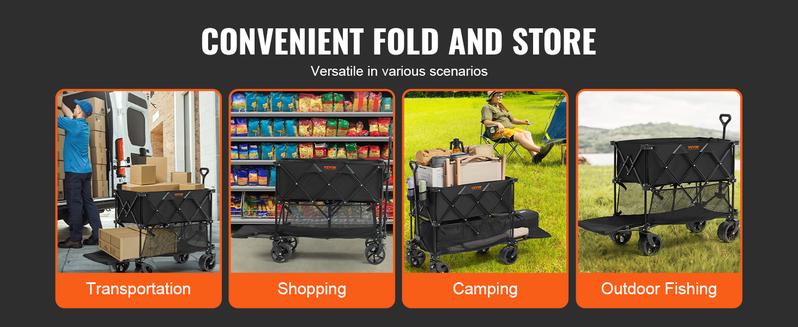 Product Introduction of VEVOR Foldable Double Decker Wagon. Collapsible Wagon Cart with All-Terrain Wheels. Heavy Duty Folding Wagon Cart  for Camping. Shopping. Garden. 52" Extra Long Extender 9
