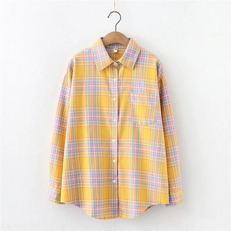Young Style Plaid Shirts Women 2021 New Loose Design Blouse Lady Long Sleeve Blouses Cotton Casual Shirt Women Tops Blusas