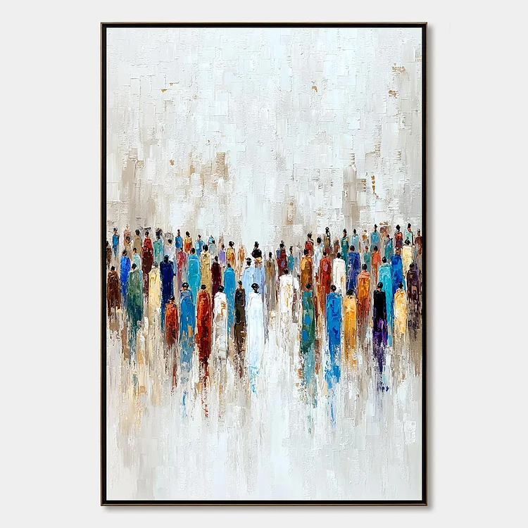 CONVERGENCE: Colorful Abstract Figurative Painting of a Crowd（Canvas painting）