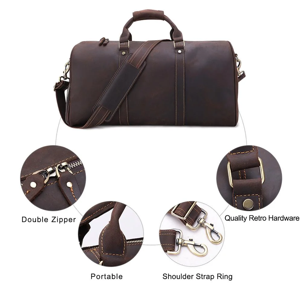 Handmade Genuine Leather Men Travel Bag Large Capacity Duffle Bag
