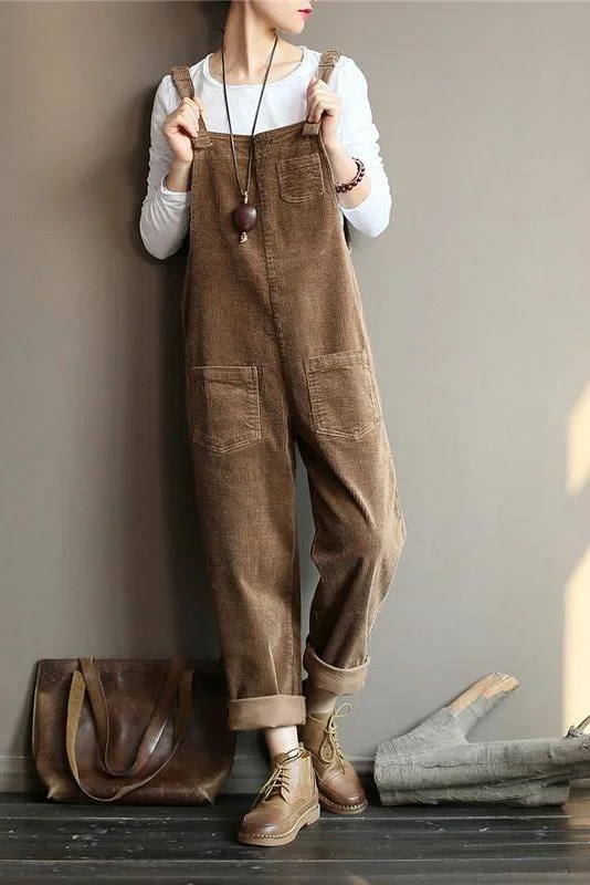 Vintage Women Corduroy Loose Overall Jumpsuit For Women