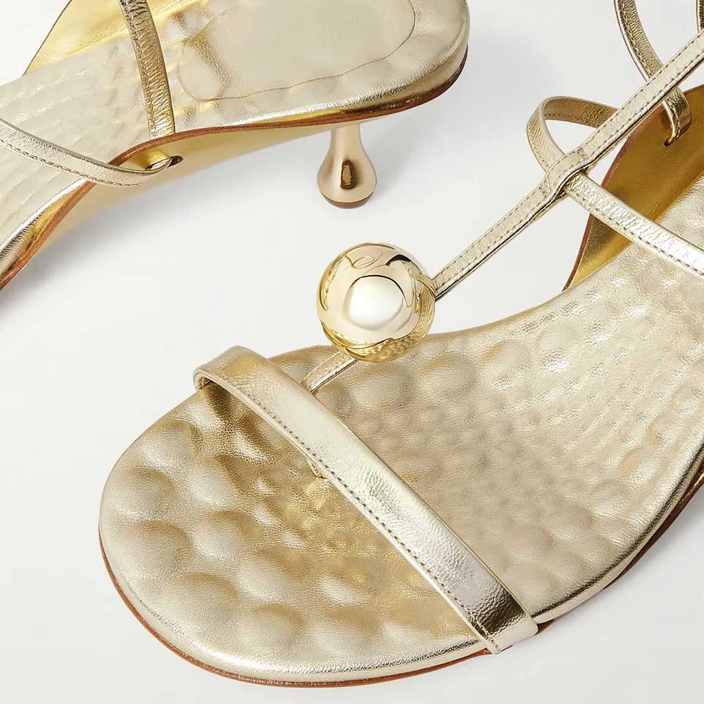 Gold Metallic Round Toe Ankle Tie Flip Flops T-Strap Women's Sandals