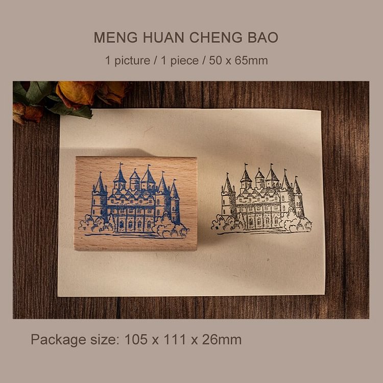 Journalsay Vintage Castle Landscape Beech Wood Seal Creative DIY Journal Decoration Material Rubber Stamp