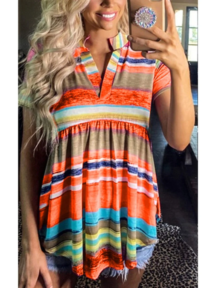 Rainbow Stripes V-Neck Tunic Tops