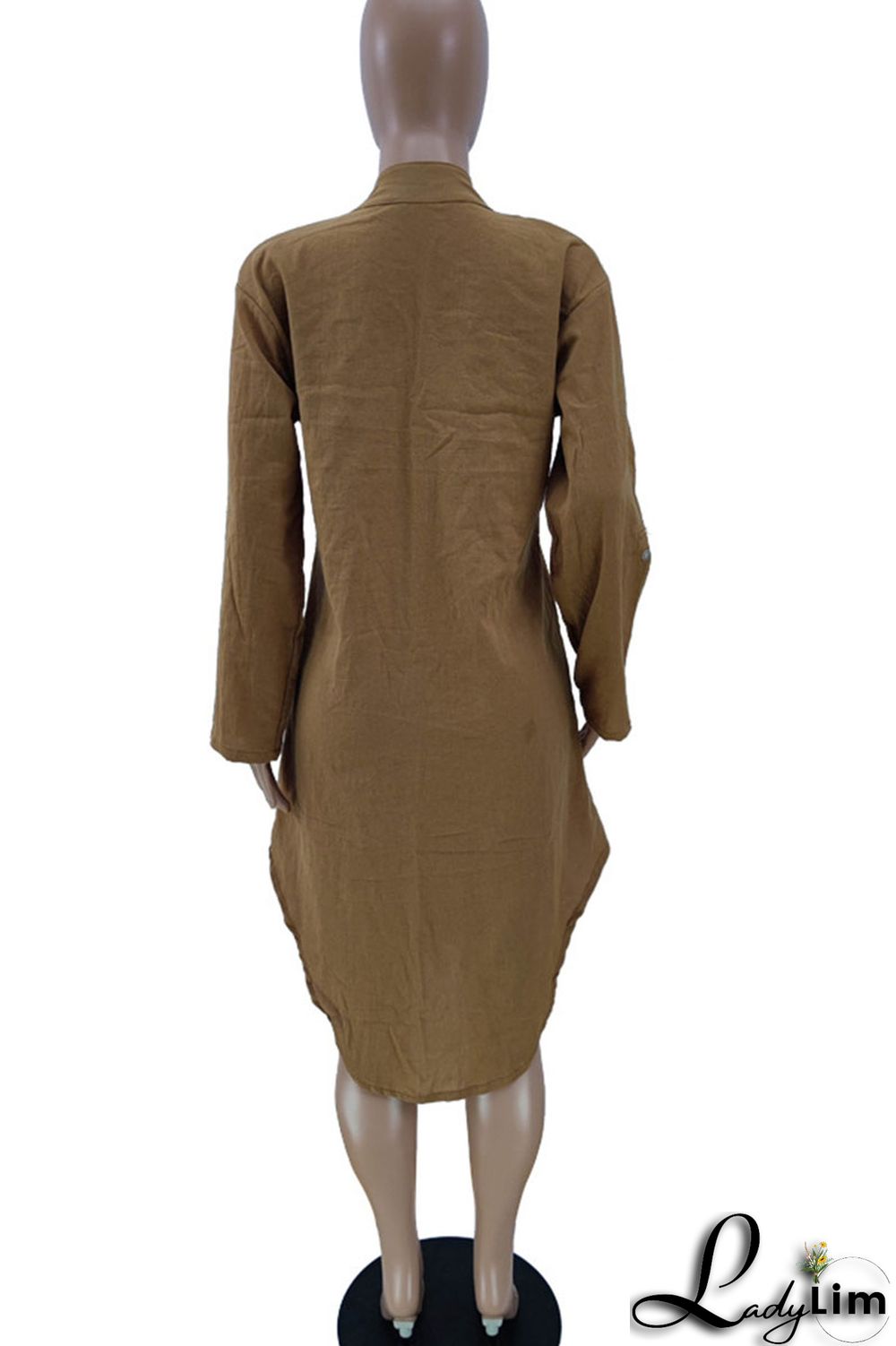 White Casual Solid Split Joint Buckle Asymmetrical Shirt Dress Dresses