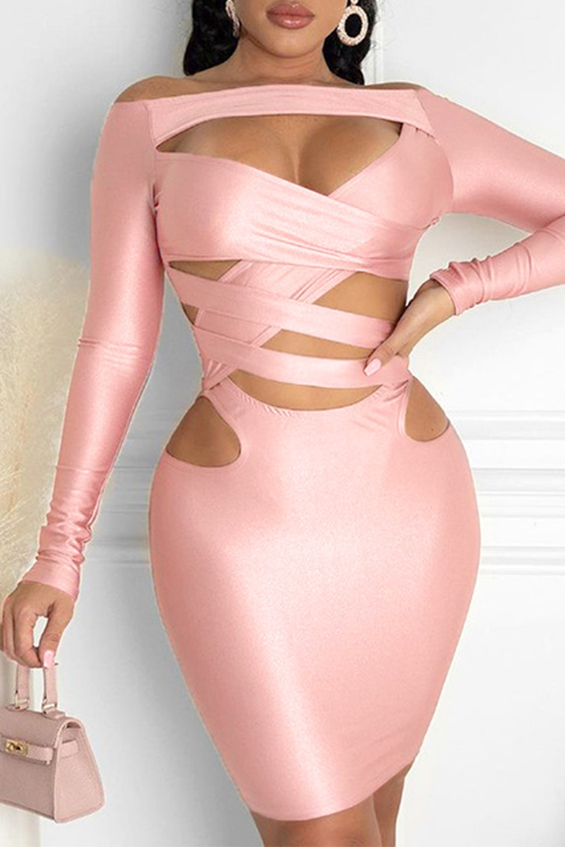 Sexy Solid Hollowed Out Off the Shoulder Pencil Skirt Dresses
