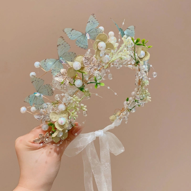 Super Fairy Beauty Children’s Headwear Beautiful Wreath Head Flower Children’s Hair Accessories Mori Girls’ Performance Host Holiday Wristlet Hair Hoop