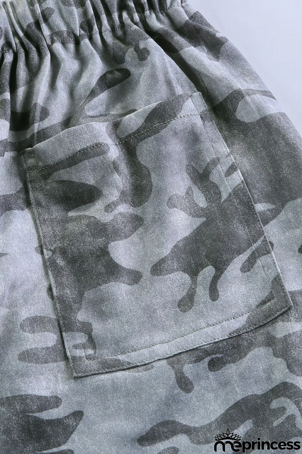 Camouflage Print Drawstring Casual Elastic Waist Pocketed Shorts