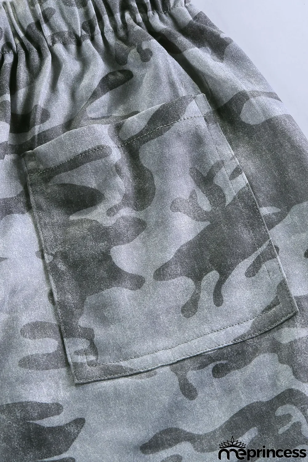Camouflage Print Drawstring Casual Elastic Waist Pocketed Shorts