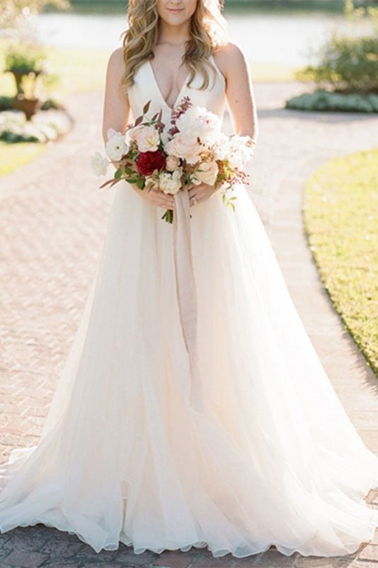 V-Neck Sleeveless Tulle Wedding Dress PD0359