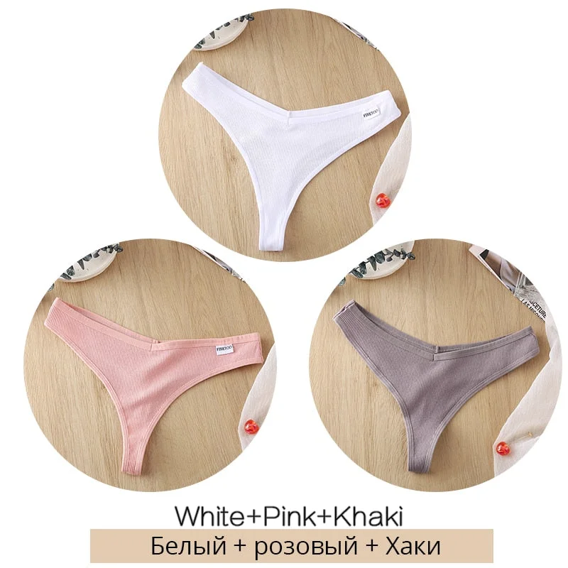 FINETOO 3Pcs/set Women Thongs Soft Cotton G-String Panties Sexy V Waist Underpants Female Underwear M-XL Girl Thong Bikini Panty