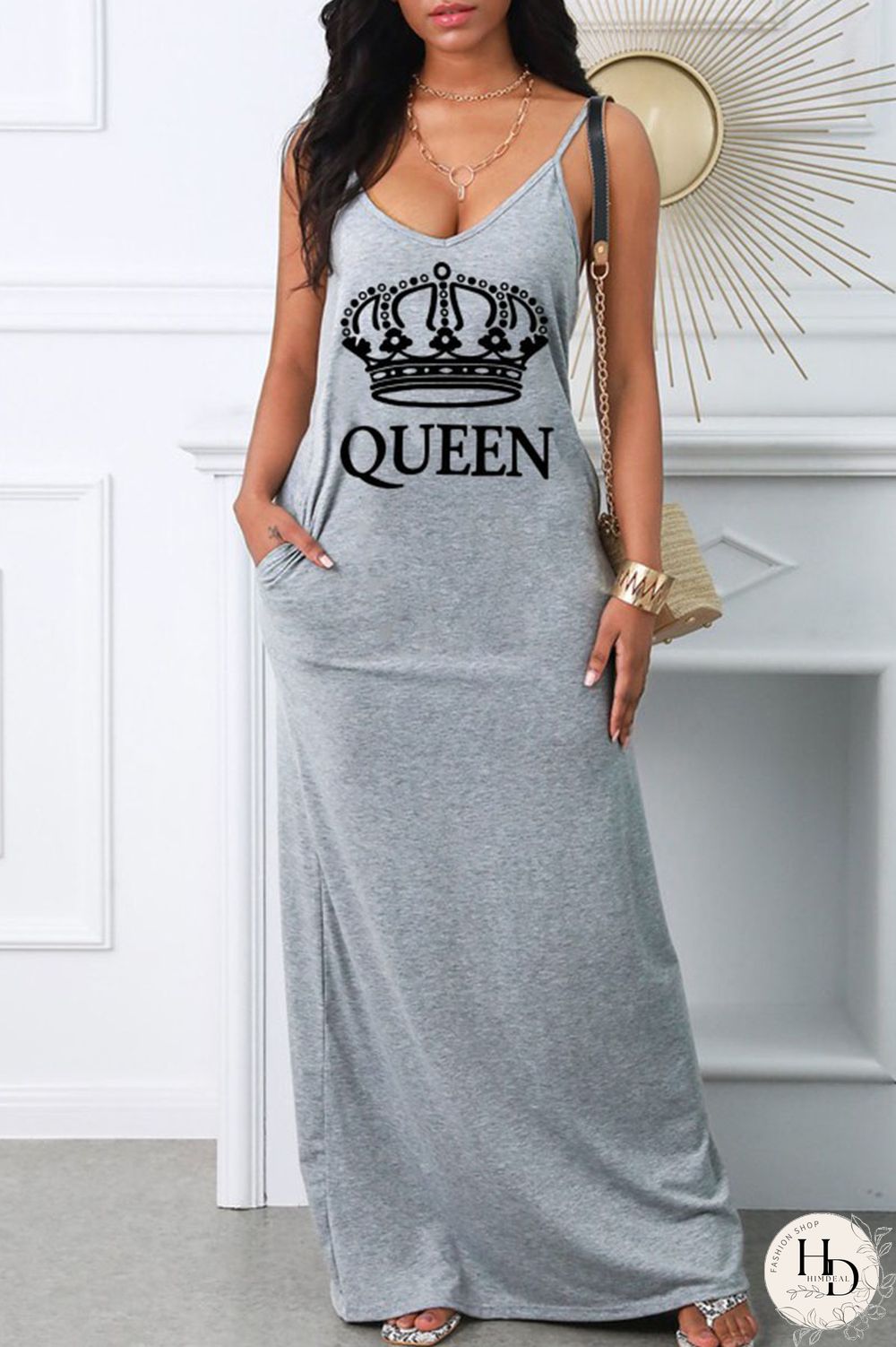 Black Casual Print Patchwork Spaghetti Strap Long Dress Dresses