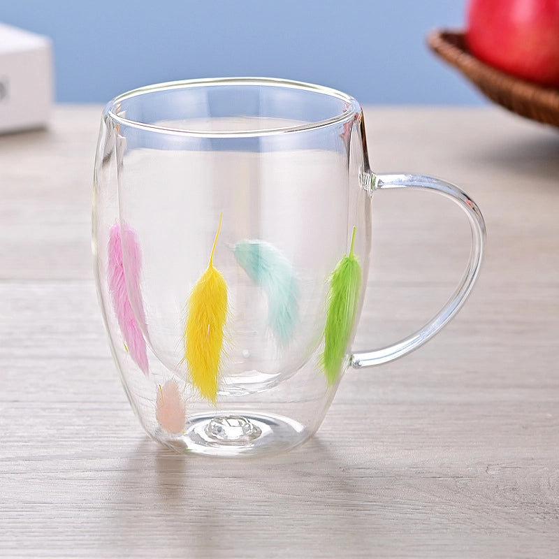 Double-layer Glass Quicksand Flower Cup Borosilicate Glass Double-layer Cup Breakfast Milk Coffee Cup Household Drinking Cup