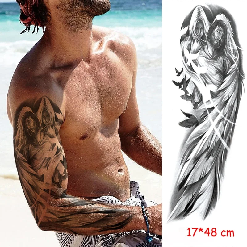 Waterproof Temporary Tattoo Sticker Full Arm Large Virgin Cross Tatoo Stickers Flash Fake Tattoos for Men Women