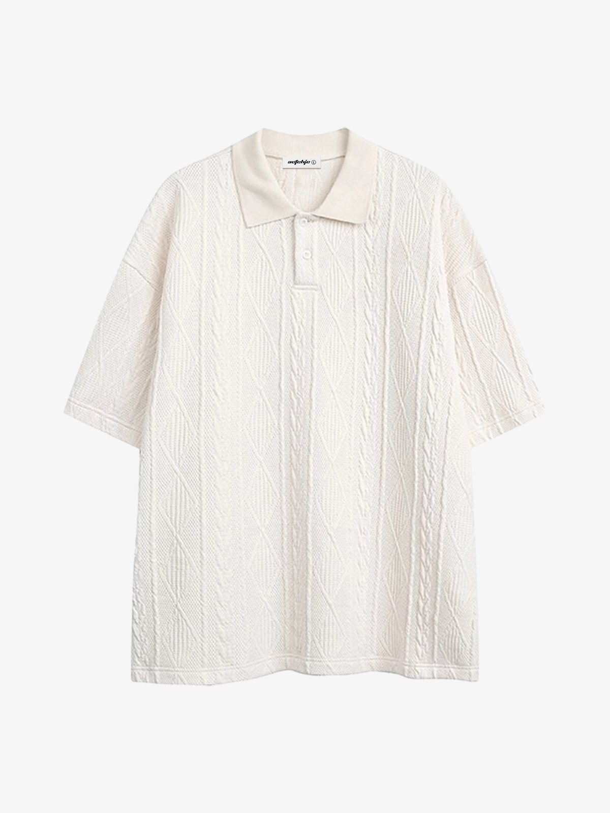 Beige Act Chic Textured Knit Short Sleeve Polo Tee Front