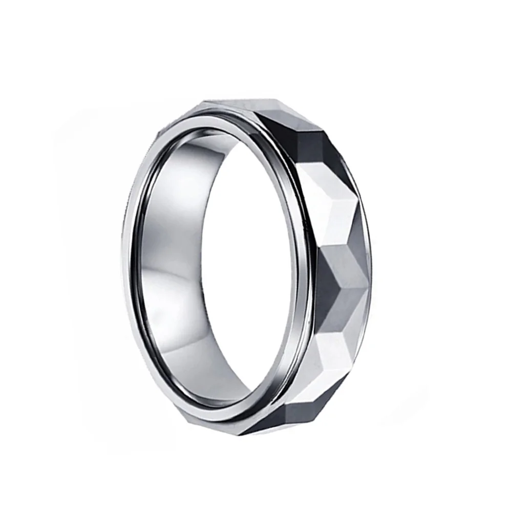 6MM 8MM Silver Multi Faceted Tungsten Couples Wedding Bands