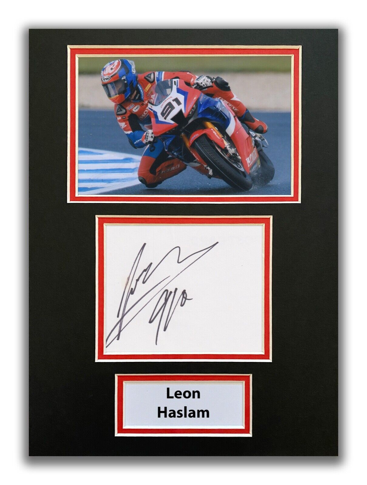 LEON HASLAM HAND SIGNED A4 MOUNTED Photo Poster painting DISPLAY - WSBK - HONDA - AUTOGRAPH 1.