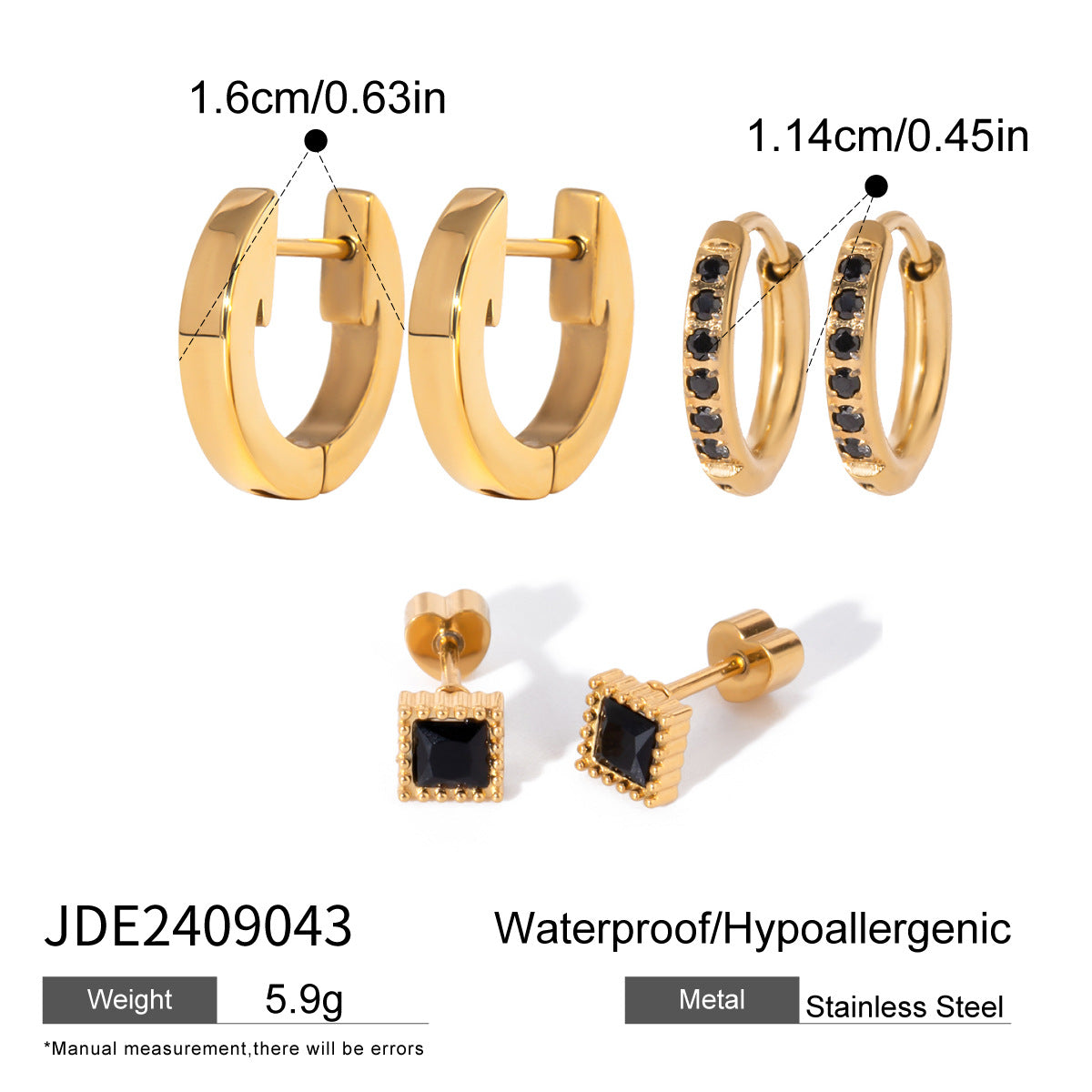 Jie Ding Three Pairs Of Stainless Steel Zircon Earrings Niche Pearl Earrings Titanium Steel Earrings