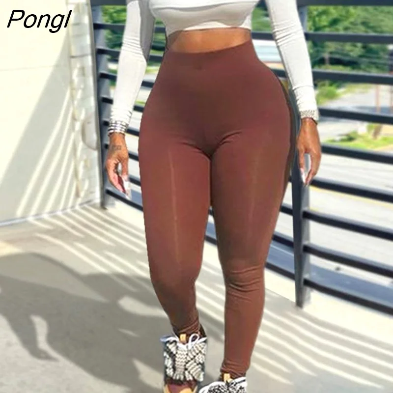 Pongl Basic Plus Size High Waist Plain Skinny Stretchy Leggings Fashion Casual Daily Women Pencil Pants