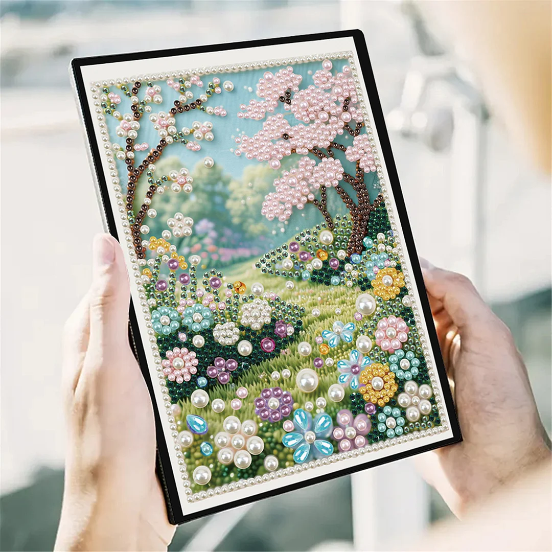 Spring Forest Partial Pearl DIY 50 Pages A5 Diamond Painting Notebook Special Shaped Diamond Art Diary Book Kits Wireless Strip 5D Crystal Art Paintings Sketchbook for Art Drawing