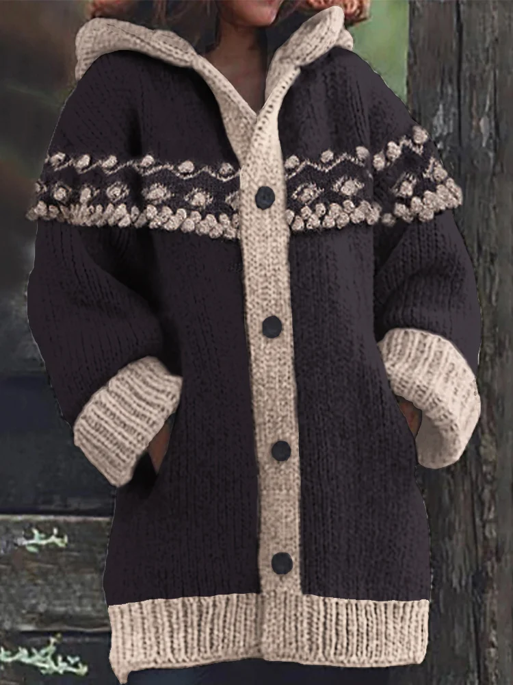 Vintage Fringe Knit Women's Hooded Sweater Cardigan