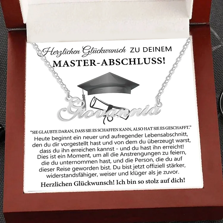 925 Sterling Silber Personalisierte 1 Namen Gravur Halskette-zu Master-Abschluss-Geschenk mit Nachrichtenkarte
