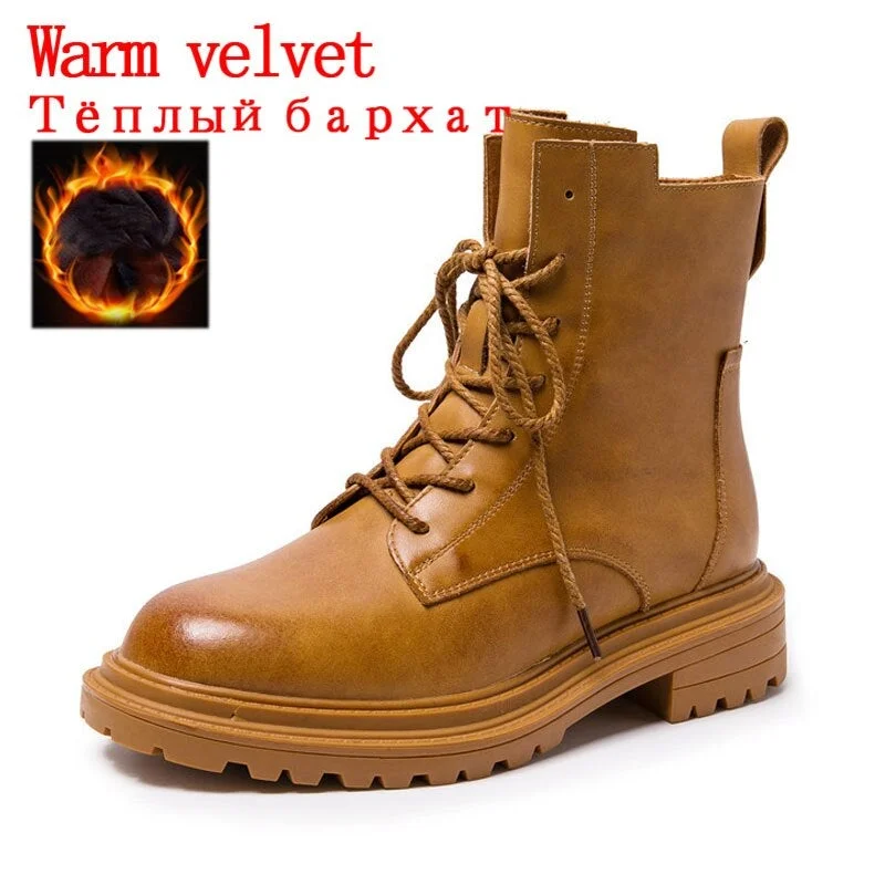 CXJYWMJL Genuine Leather Women Martin Boots Autumn British Style Zipper Ankle Boots Female Retro Winter Shoes Fashion Booties