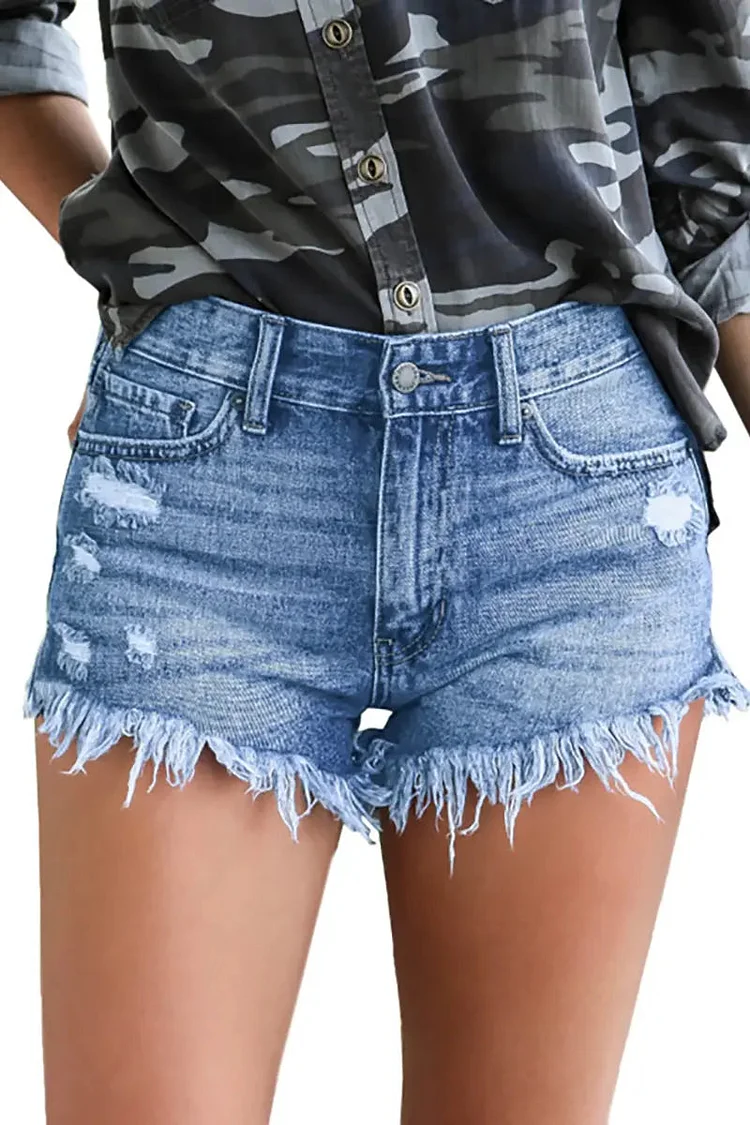 Ripped Fringe Stretch Shorts