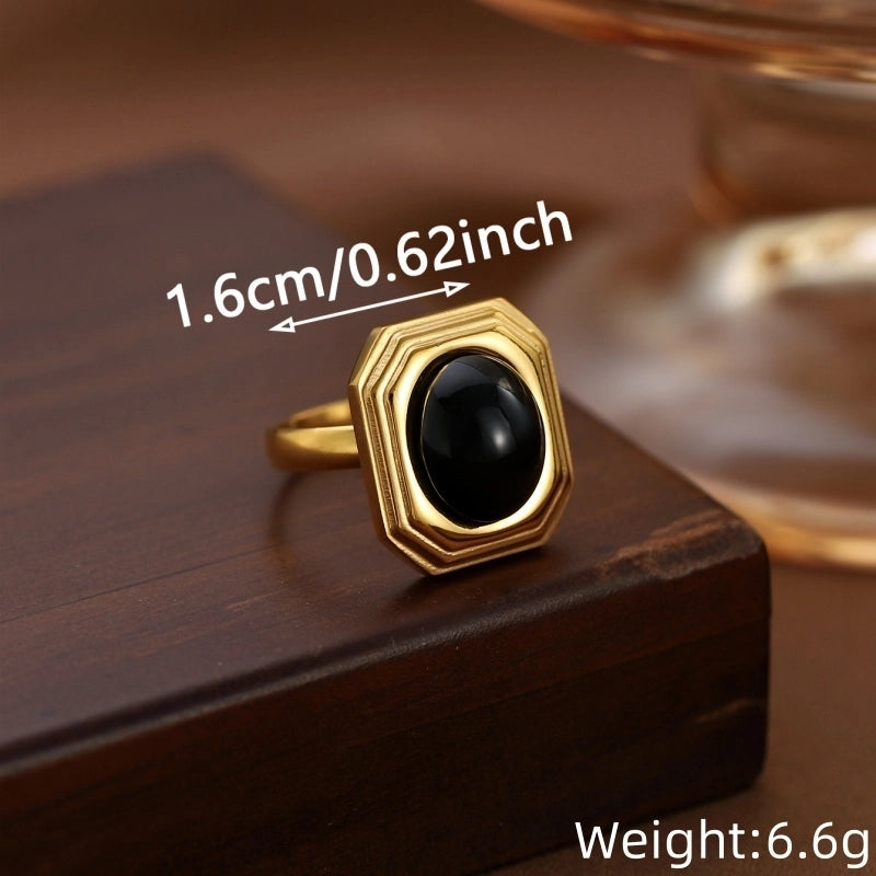Classical Retro Vintage Style Geometric 304 Stainless Steel Natural Stone Inlay Rings