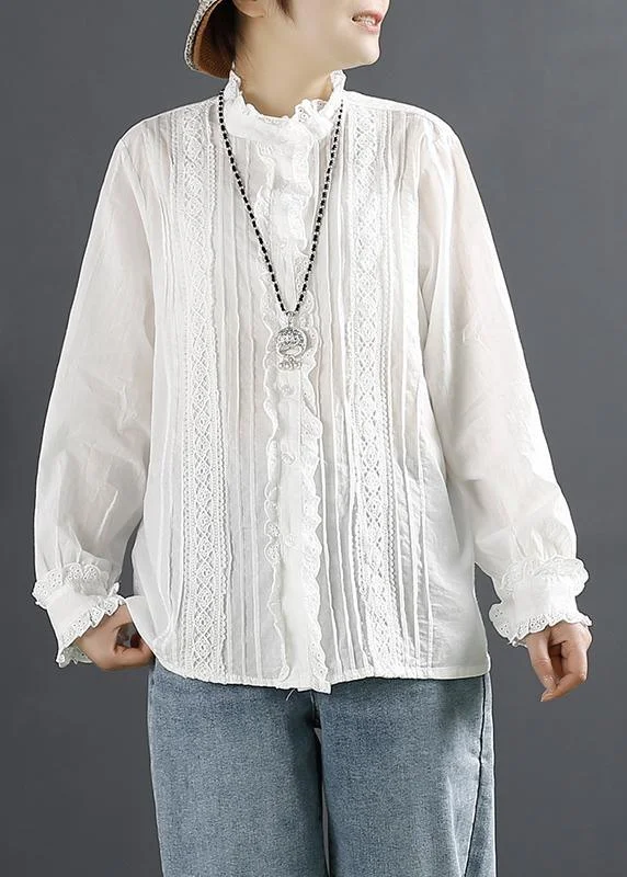 Women Hollow Out Spring Clothes Sewing White Blouse