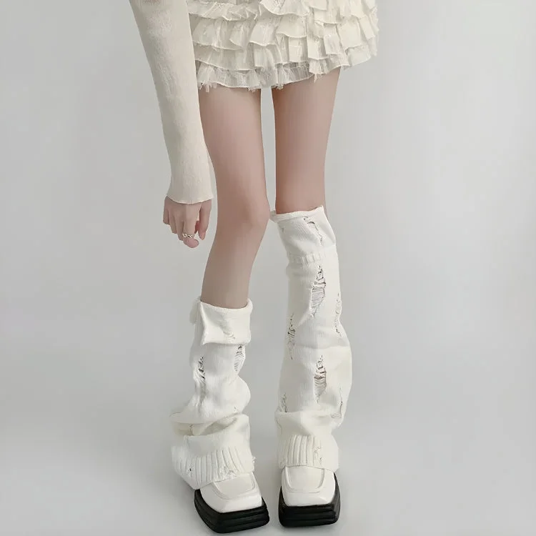 Brownm Grunge Distressed Knitted Leg Warmers
