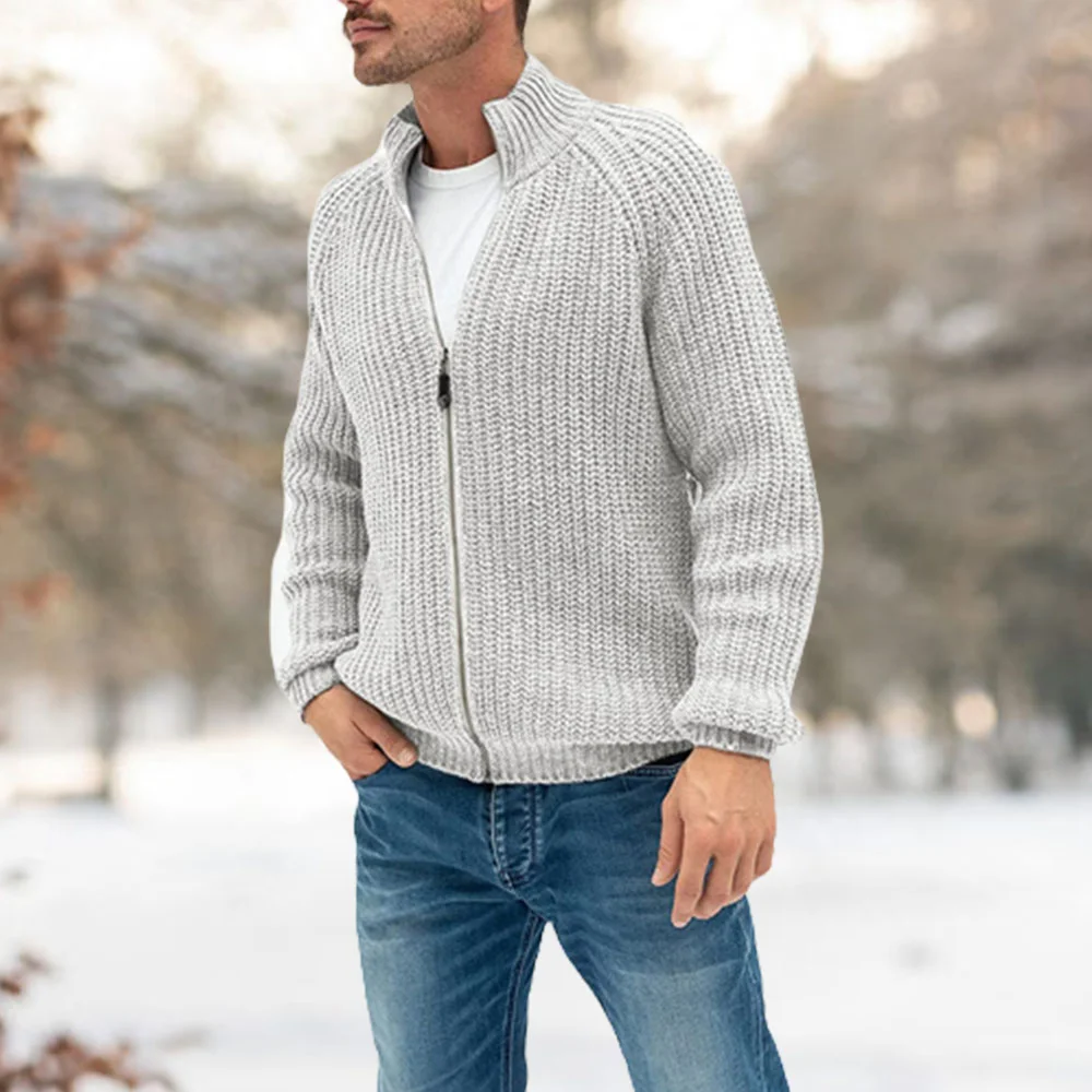 Smiledeer Autumn and winter men's high collar zipper knitted jacket