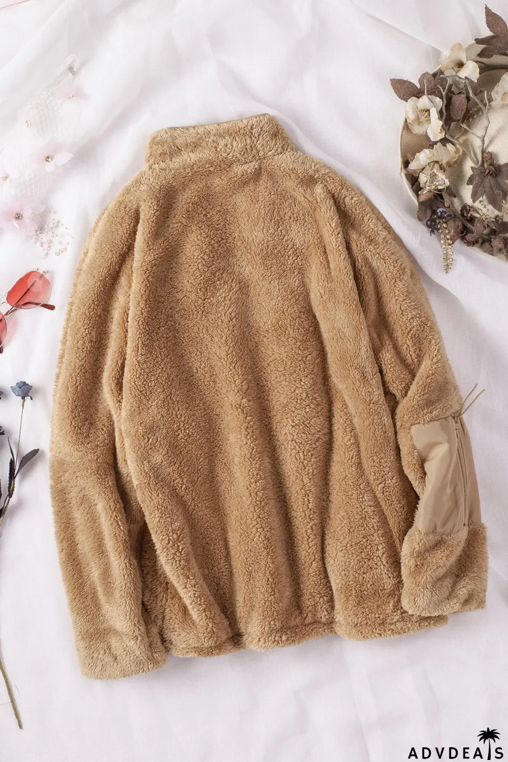 Zip Up Sherpa Coat With Pocket