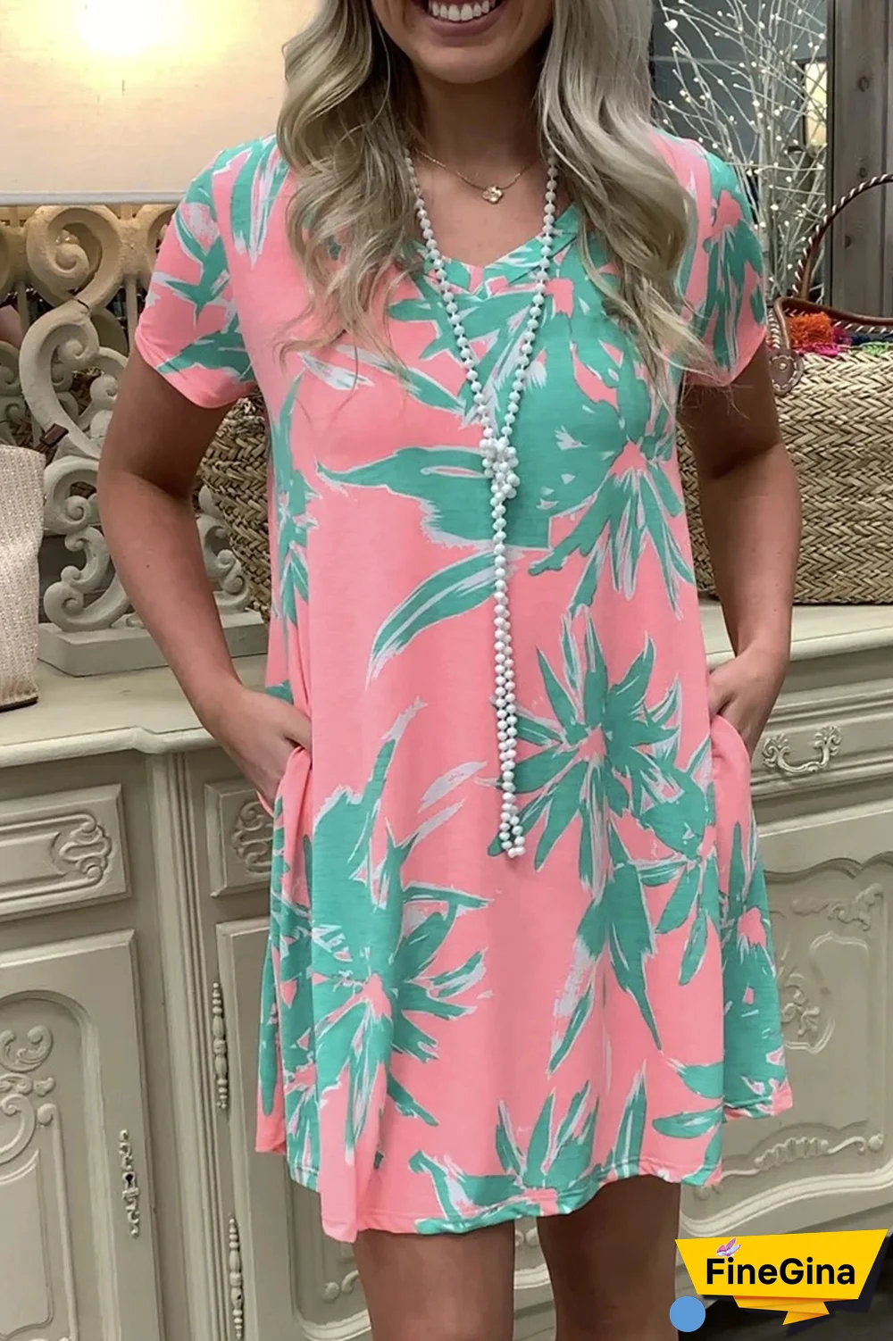 Casual Street Floral Pocket V Neck A Line Dresses